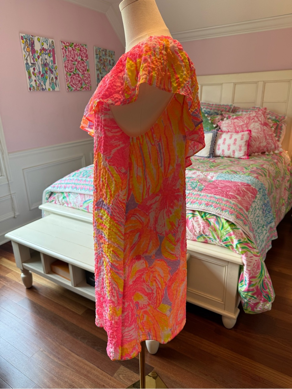 Lilly Pulitzer Pink Tropical Print One-Shoulder Dress - Picture 6 of 6